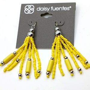 BEADED Vibrant Yellow & Silver Beaded Earrings NWT